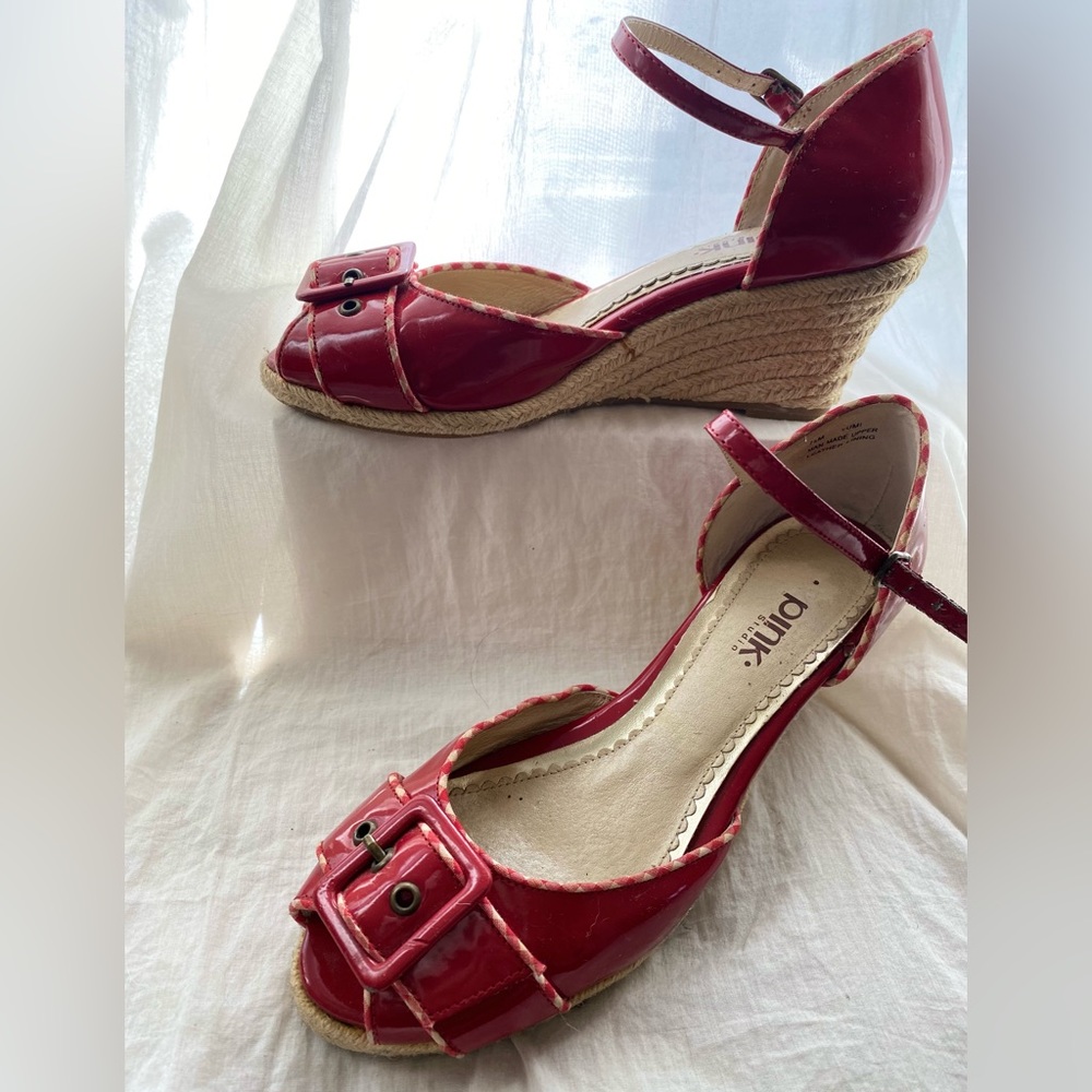 Anthropologie Pink Studio Patent Leather Wedges